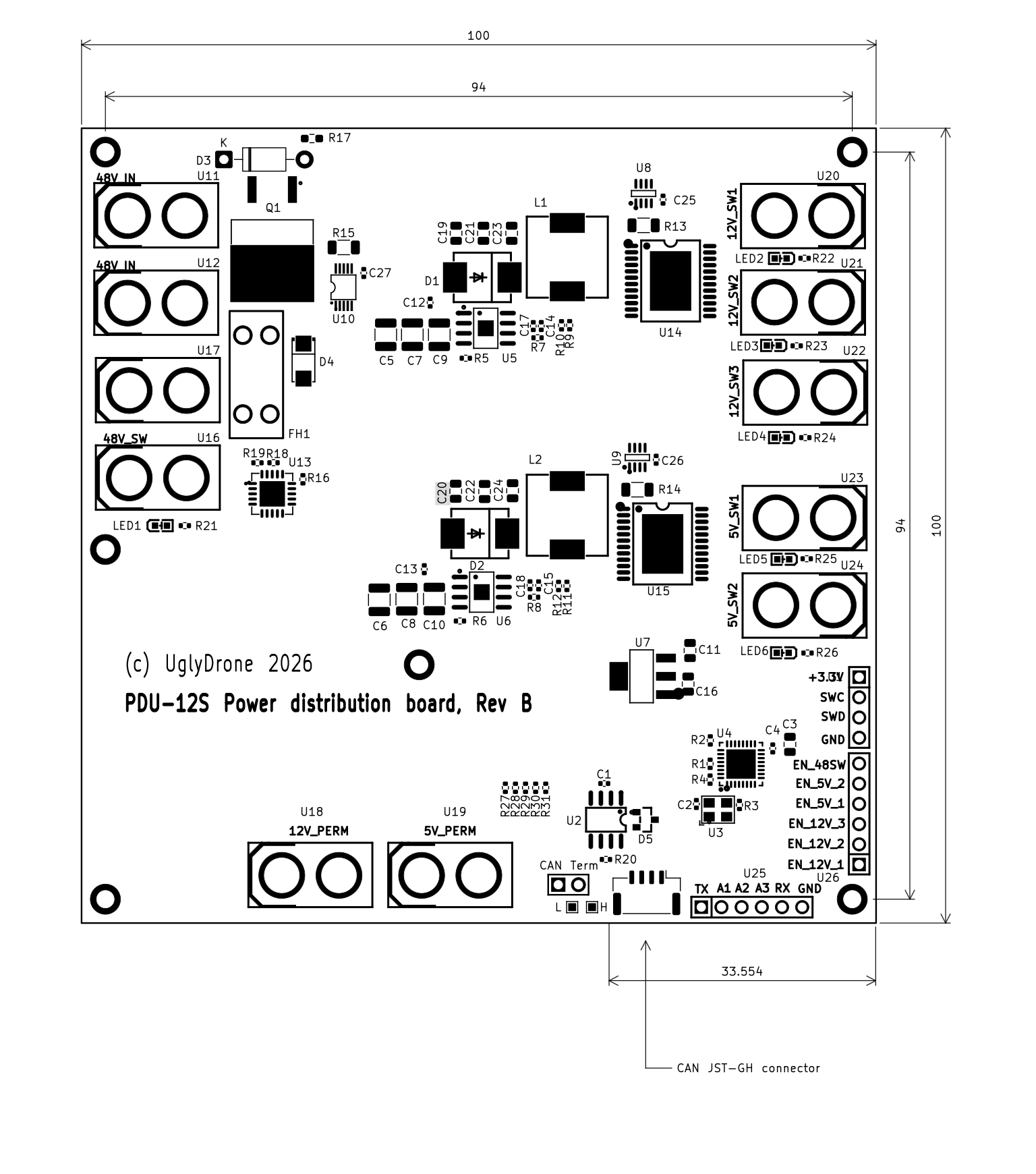 UglyDrone PDU-12S Board Dimensions Blueprint
